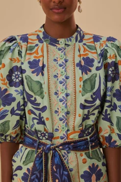 FARM Rio GREEN OCEAN TAPESTRY BELTED ROMPER