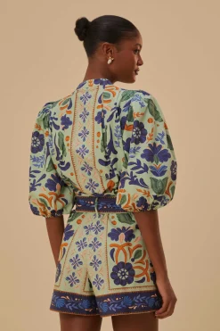 FARM Rio GREEN OCEAN TAPESTRY BELTED ROMPER