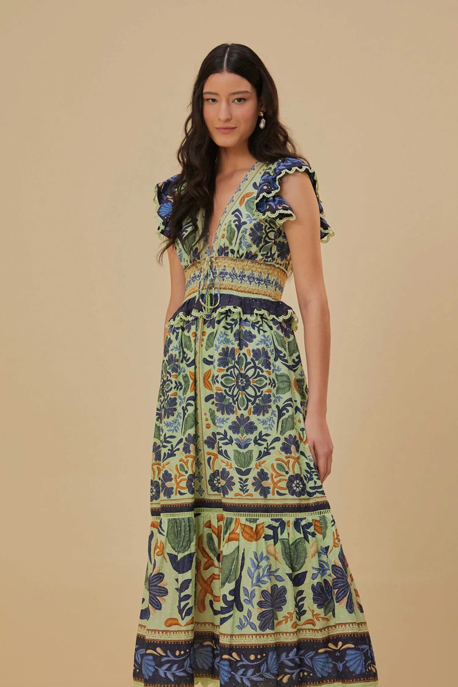 FARM Rio GREEN OCEAN TAPESTRY MAXI DRESS