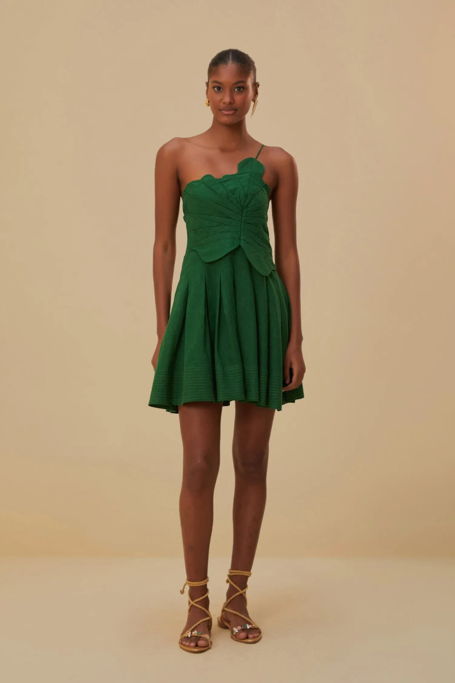 FARM Rio GREEN ONE SHOULDER LEA MINI DRESS