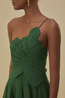 FARM Rio GREEN ONE SHOULDER LEA MINI DRESS