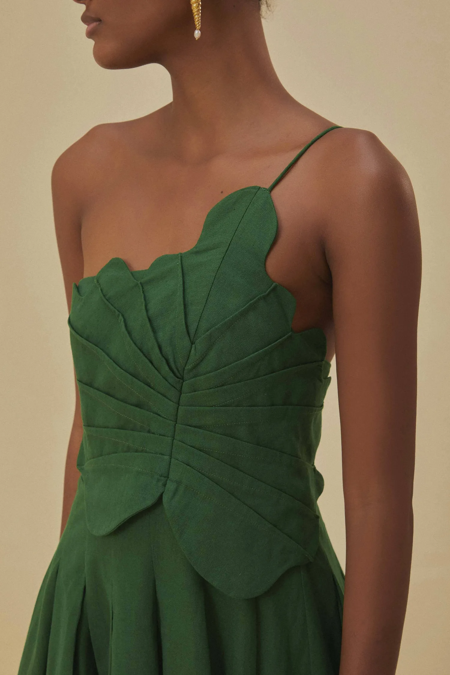 FARM Rio GREEN ONE SHOULDER LEA MINI DRESS