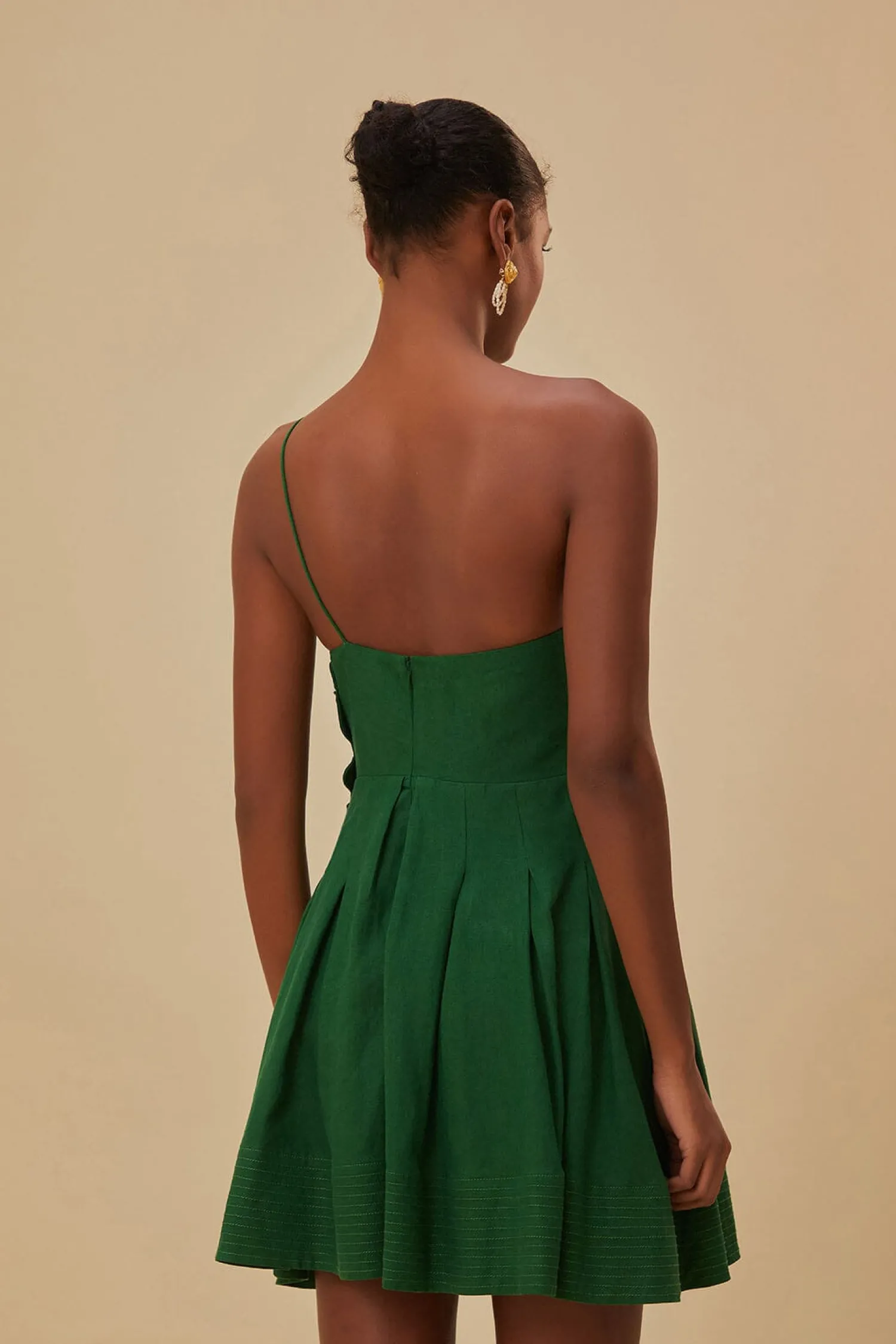 FARM Rio GREEN ONE SHOULDER LEA MINI DRESS