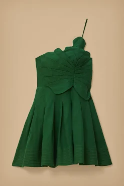 FARM Rio GREEN ONE SHOULDER LEA MINI DRESS