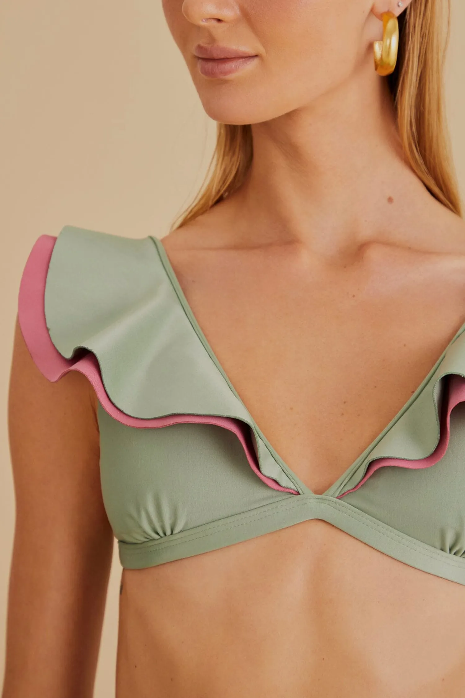 FARM Rio GREEN RUFFLE BIKINI TOP