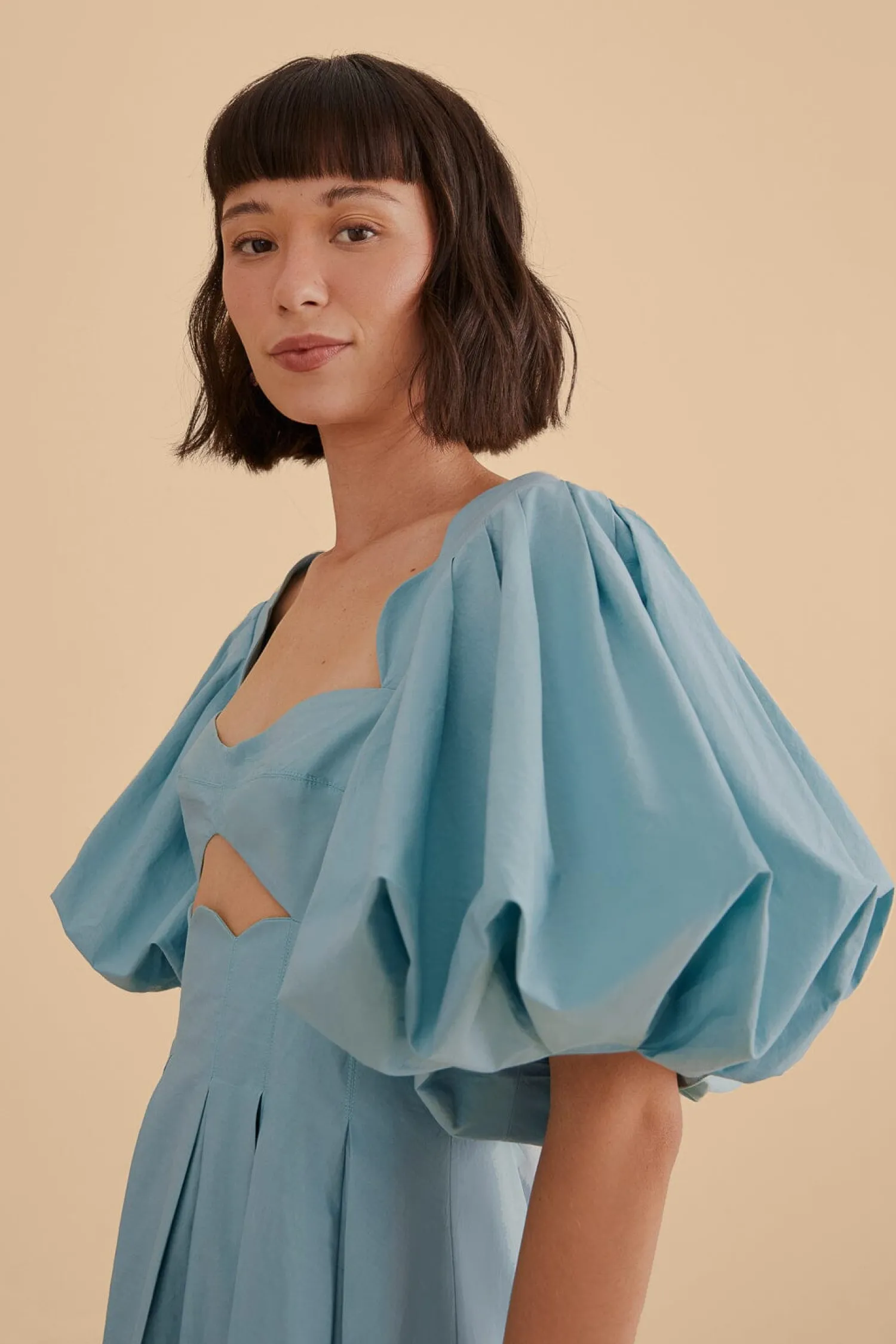 FARM Rio GREY BLUE CUT OUT MIDI DRESS