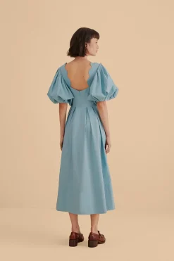 FARM Rio GREY BLUE CUT OUT MIDI DRESS