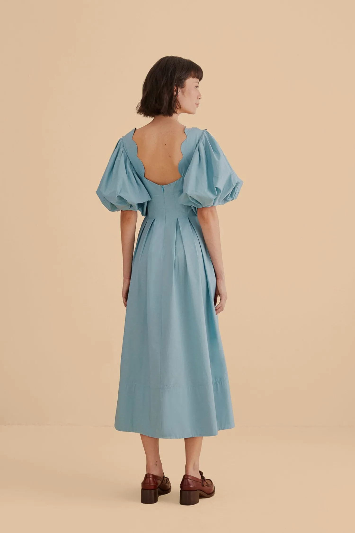 FARM Rio GREY BLUE CUT OUT MIDI DRESS