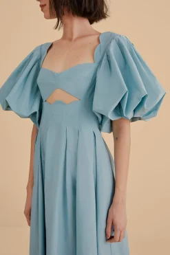 FARM Rio GREY BLUE CUT OUT MIDI DRESS