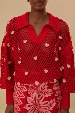 FARM Rio HANDMADE HEARTS KNIT SWEATER