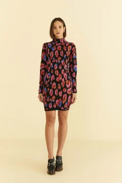 FARM Rio  IRIDESCENT LEOPARDS KNIT MINI DRESS