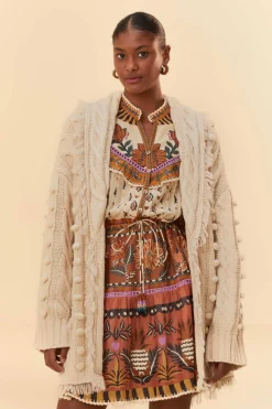 FARM Rio KHAKI BRAIDED KNIT CARDIGAN