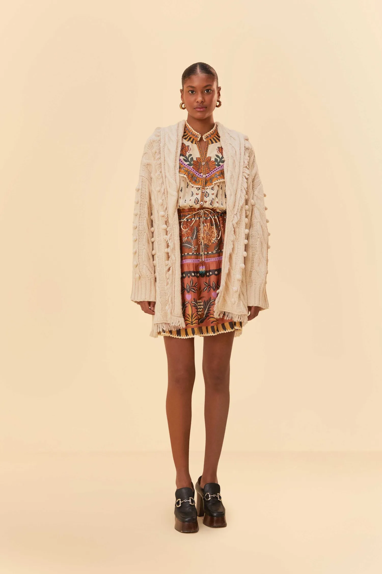 FARM Rio KHAKI BRAIDED KNIT CARDIGAN