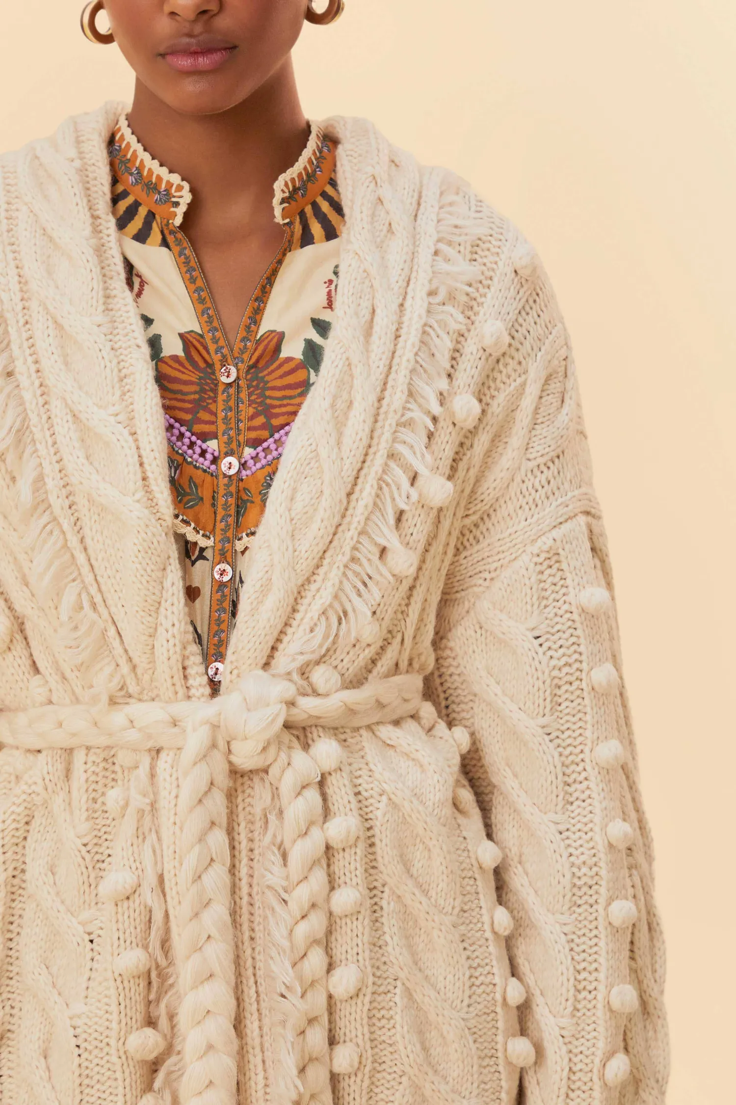 FARM Rio KHAKI BRAIDED KNIT CARDIGAN