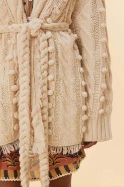 FARM Rio KHAKI BRAIDED KNIT CARDIGAN
