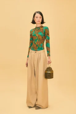FARM Rio KHAKI LOW WAISTED PLEATED PANTS