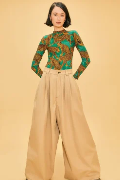 FARM Rio  KHAKI LOW WAISTED PLEATED PANTS