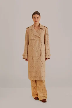 FARM Rio  KHAKI PINEAPPLE COTTON EYELET TRENCH COAT