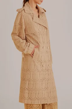 FARM Rio  KHAKI PINEAPPLE COTTON EYELET TRENCH COAT
