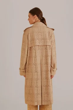 FARM Rio  KHAKI PINEAPPLE COTTON EYELET TRENCH COAT