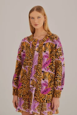FARM Rio LAVENDER TIGER LEAVES KNIT CARDIGAN