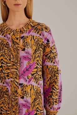 FARM Rio  LAVENDER TIGER LEAVES KNIT CARDIGAN