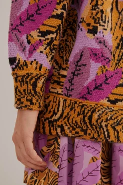 FARM Rio  LAVENDER TIGER LEAVES KNIT CARDIGAN