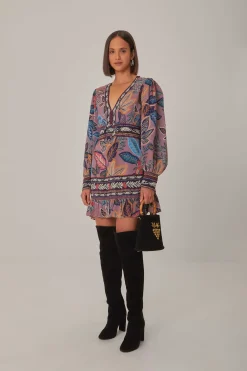 FARM Rio  LAVENDER WILD NIGHT LONG SLEEVE MINI DRESS