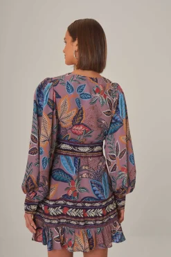 FARM Rio  LAVENDER WILD NIGHT LONG SLEEVE MINI DRESS