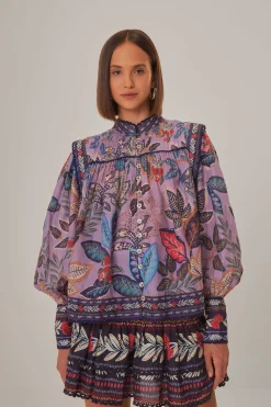 FARM Rio LAVENDER WILD NIGHT LONG SLEEVE BLOUSE