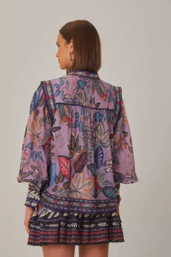 FARM Rio LAVENDER WILD NIGHT LONG SLEEVE BLOUSE