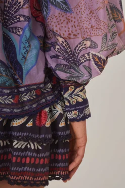 FARM Rio LAVENDER WILD NIGHT LONG SLEEVE BLOUSE