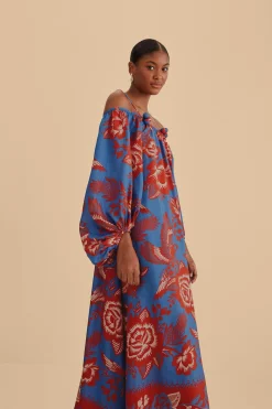 FARM Rio LIGHT BLUE LACE GARDEN MAXI DRESS