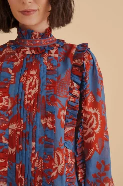 FARM Rio LIGHT BLUE LACE GARDEN RUFFLE BLOUSE