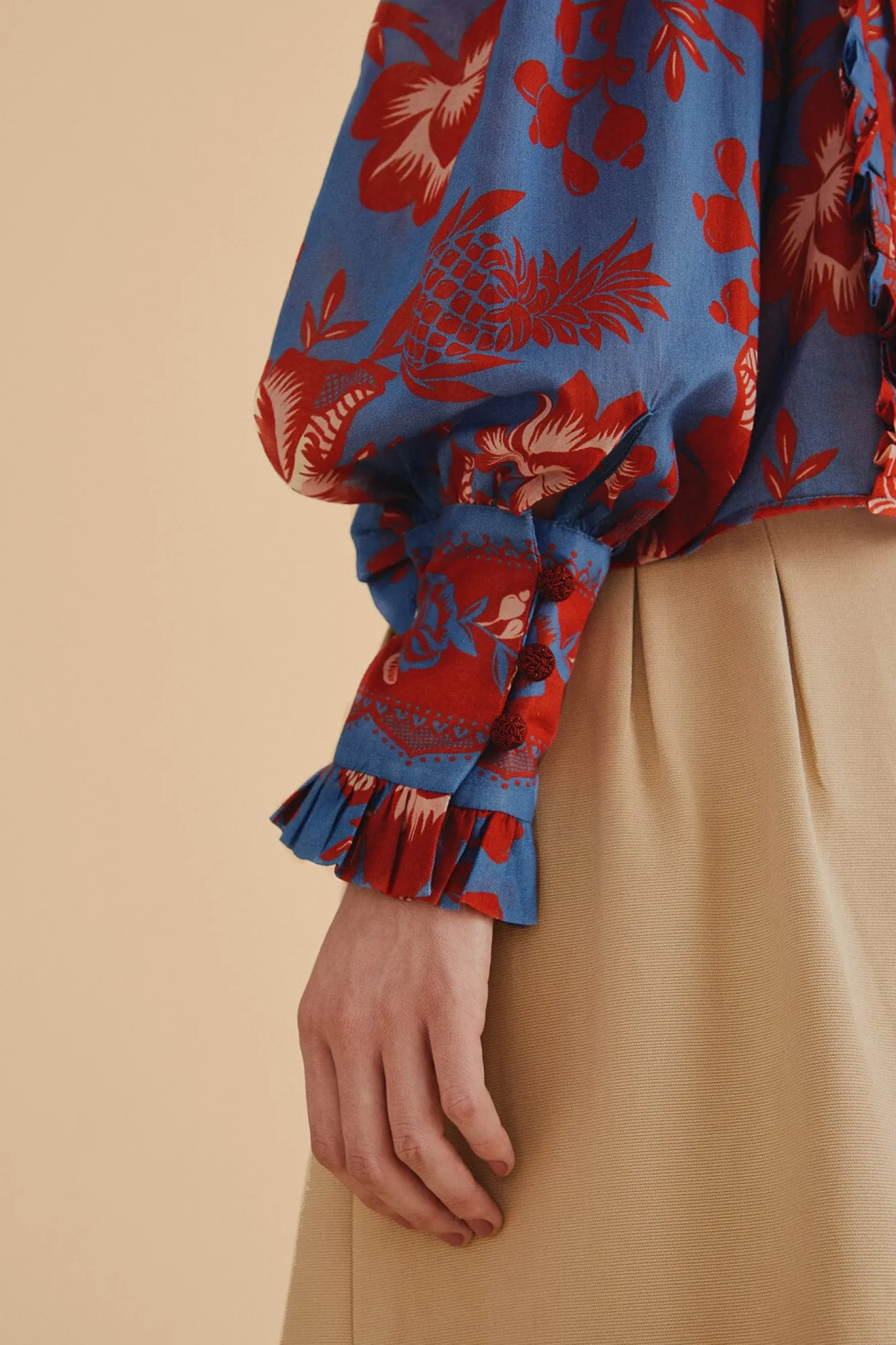 FARM Rio LIGHT BLUE LACE GARDEN RUFFLE BLOUSE