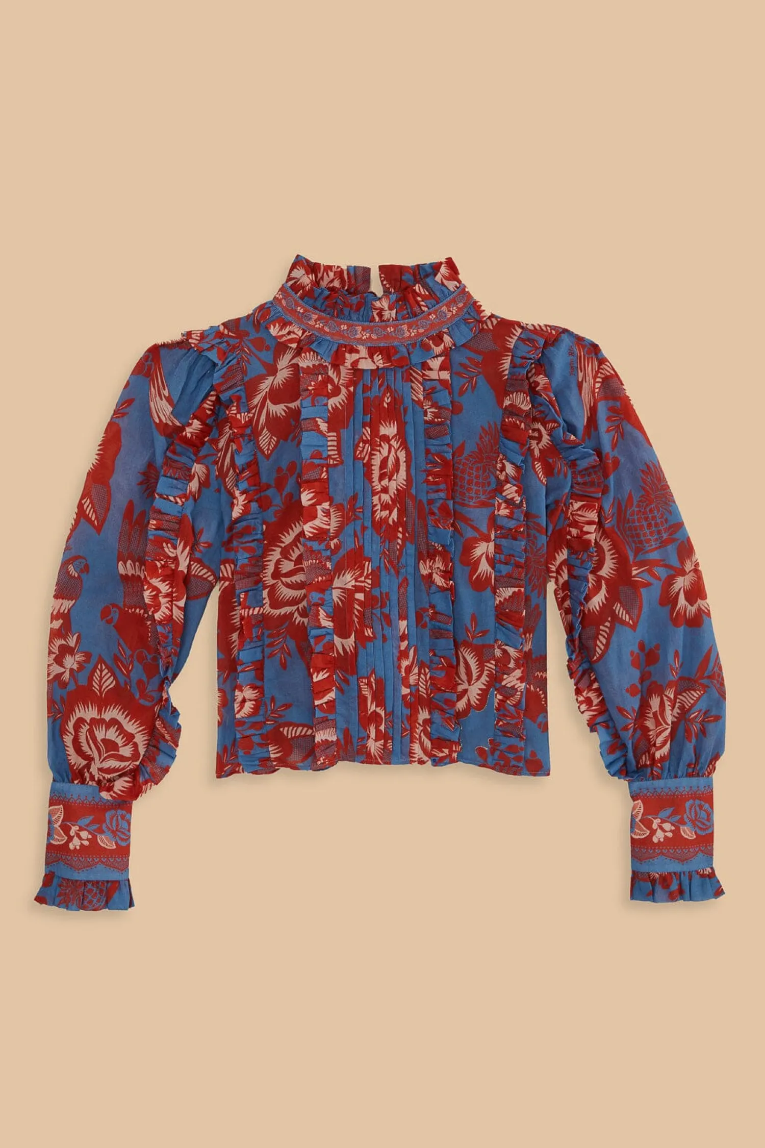 FARM Rio LIGHT BLUE LACE GARDEN RUFFLE BLOUSE