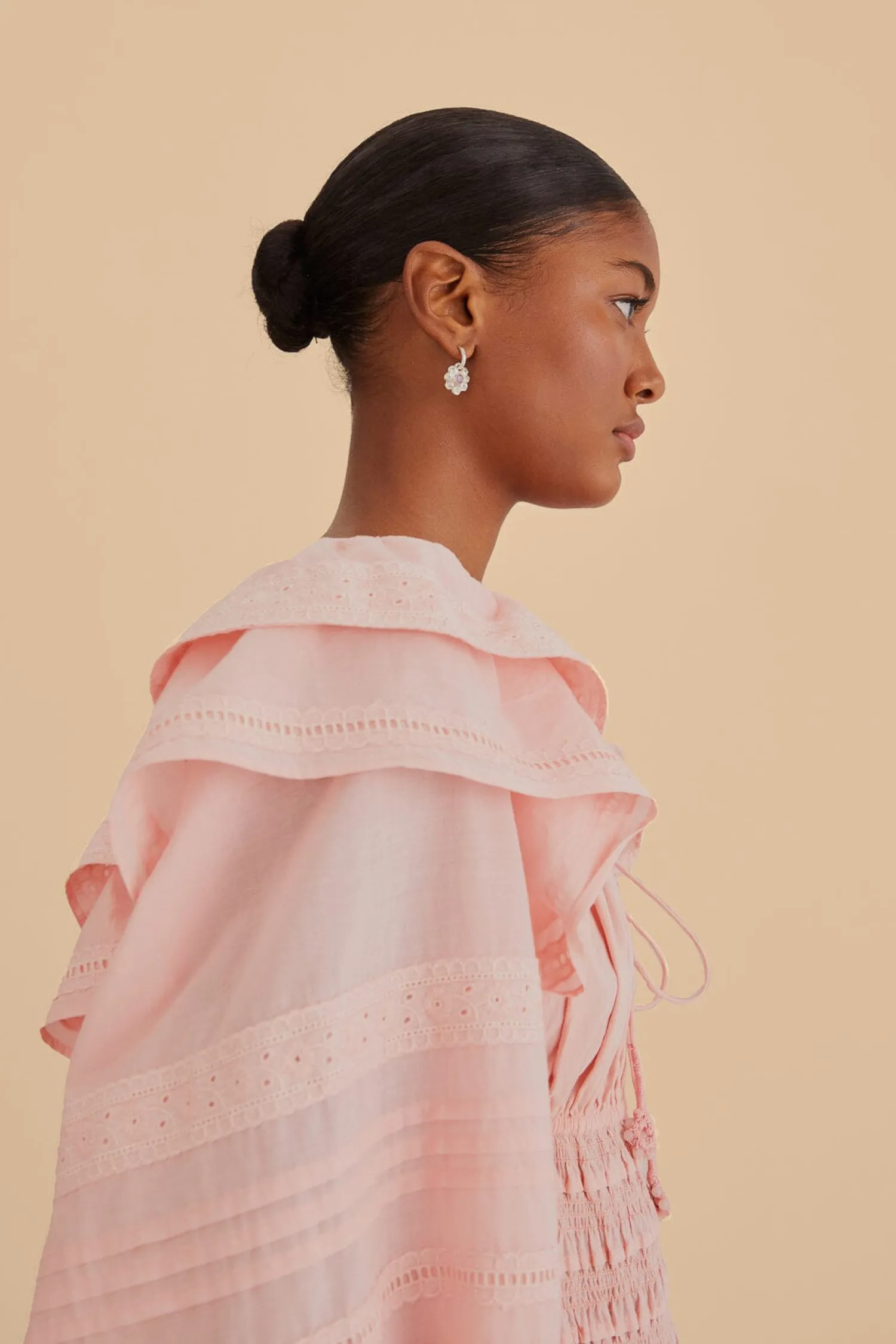 FARM Rio LIGHT PINK LONG SLEEVE SMOCKED MIDI DRESS