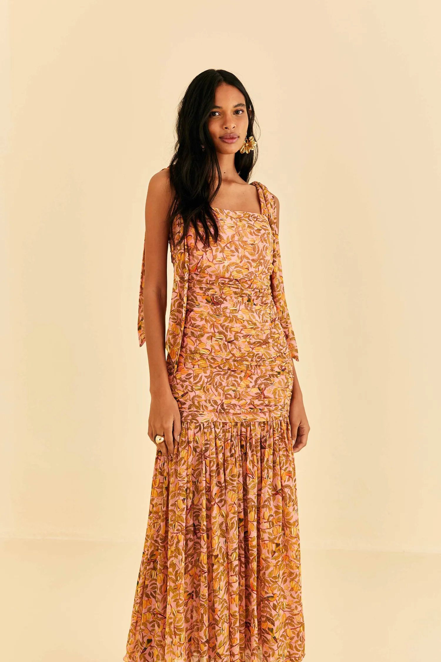 FARM Rio LIGHT PINK STAR FRUIT MIDI DRESS