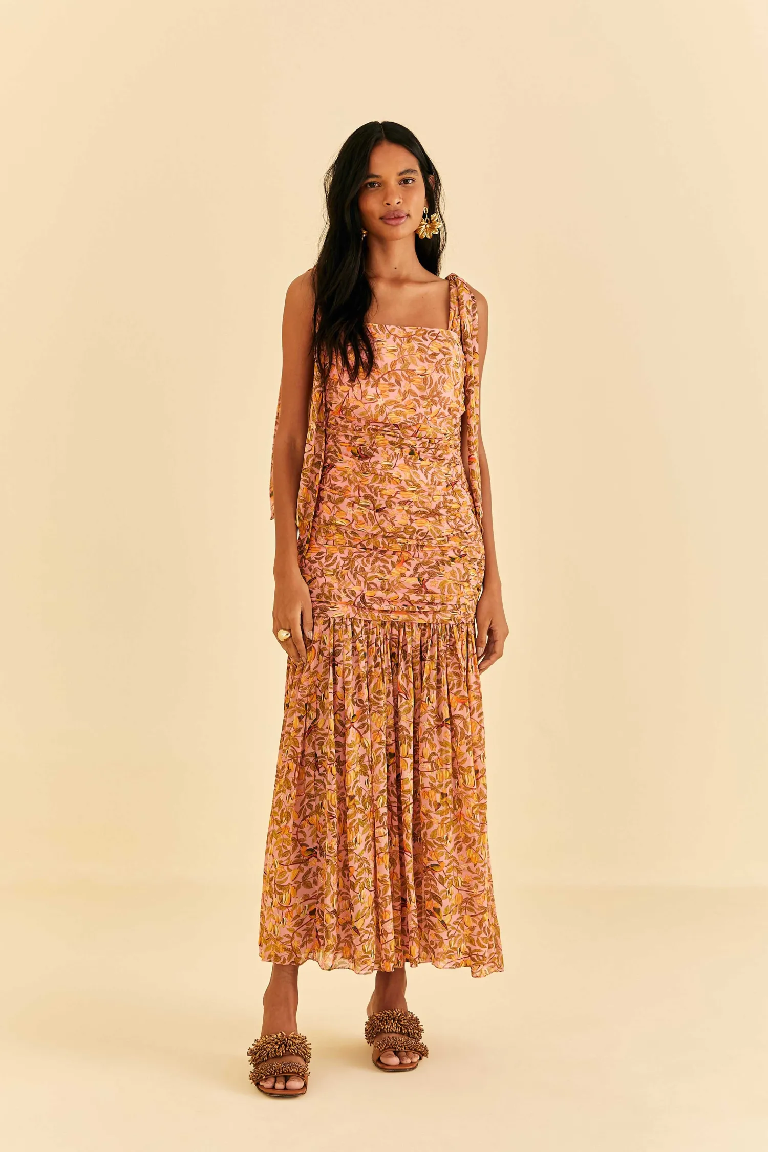 FARM Rio LIGHT PINK STAR FRUIT MIDI DRESS