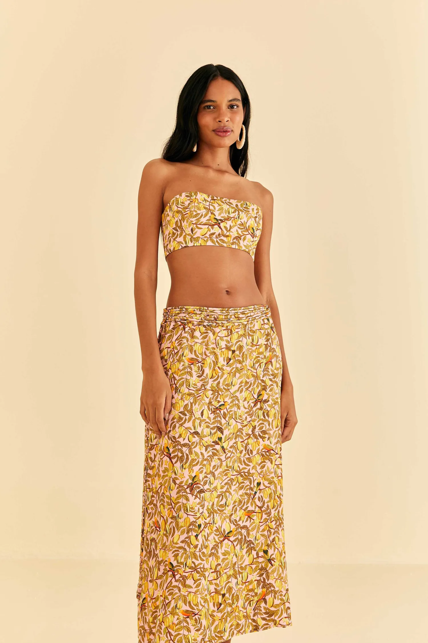FARM Rio LIGHT PINK STAR FRUIT MIDI SKIRT