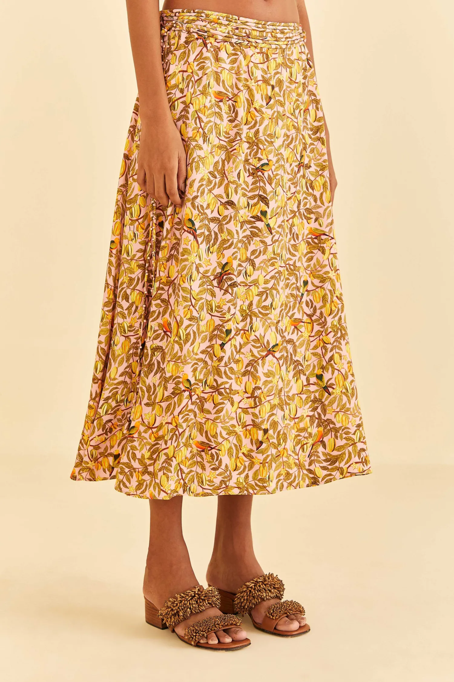 FARM Rio LIGHT PINK STAR FRUIT MIDI SKIRT