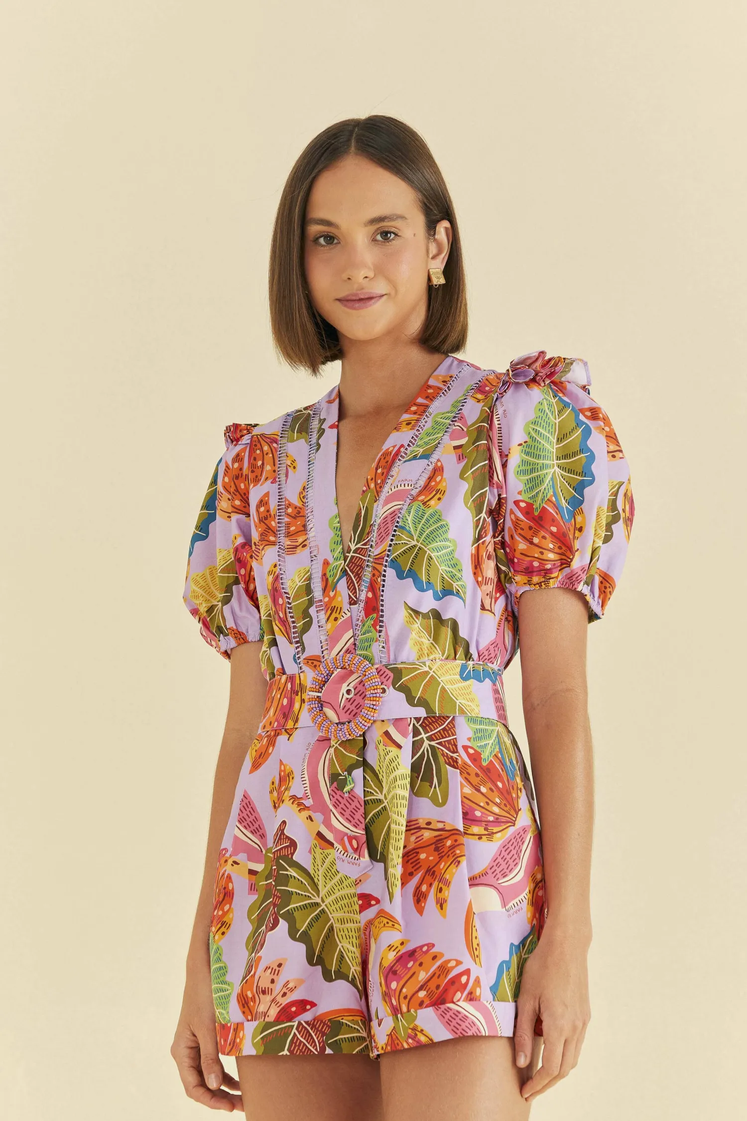 FARM Rio LILAC BEAKS & BANANAS V NECK ROMPER