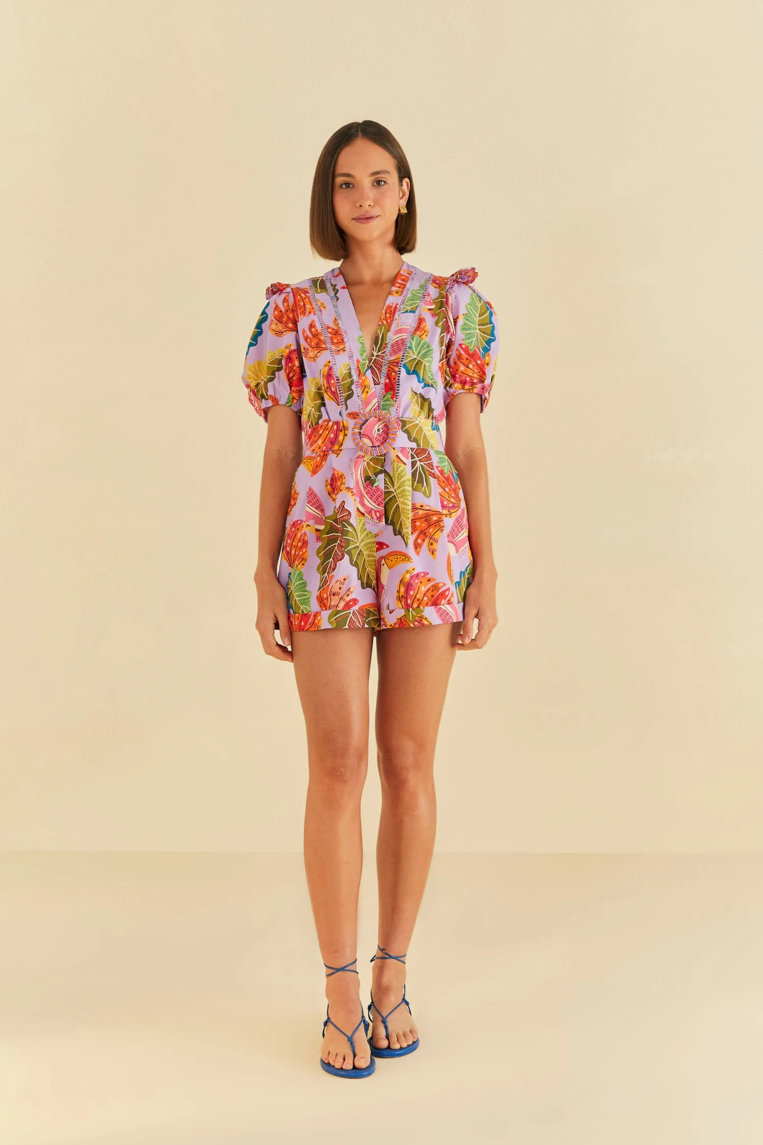 FARM Rio LILAC BEAKS & BANANAS V NECK ROMPER