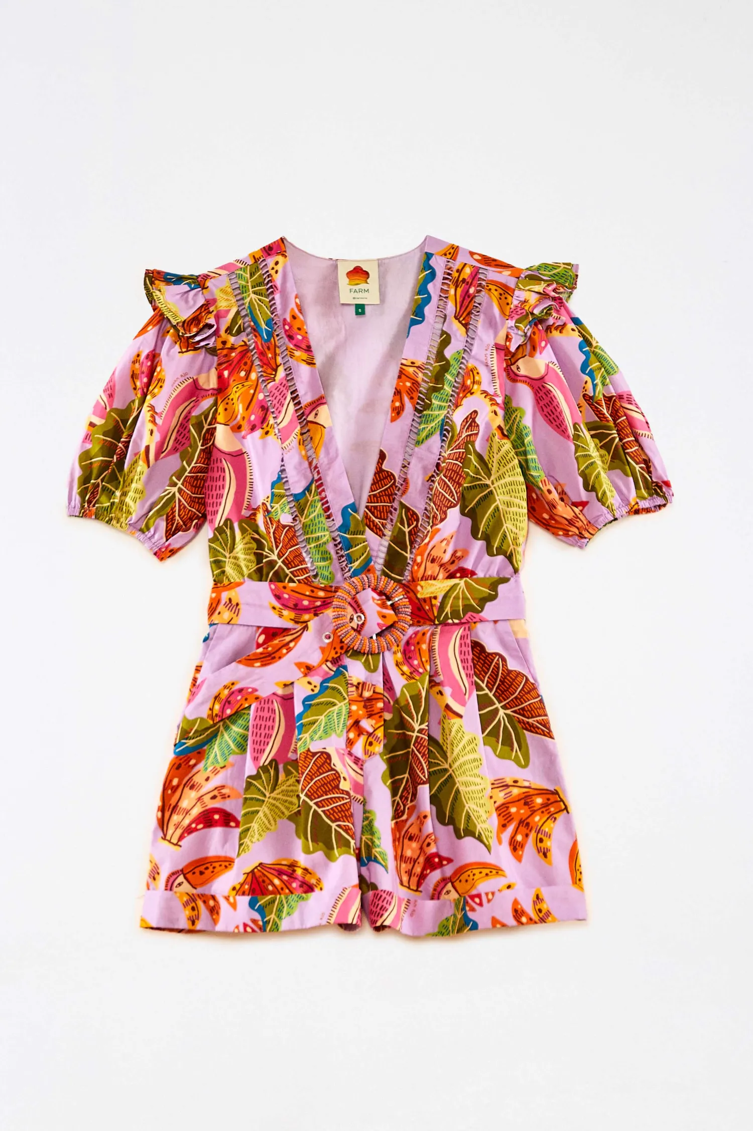 FARM Rio LILAC BEAKS & BANANAS V NECK ROMPER