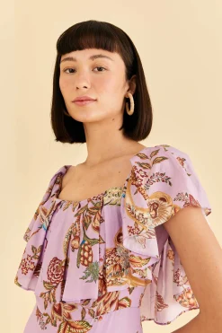 FARM Rio LILAC FLORAL MONKEY SHORT SLEEVE MAXI DRESS