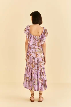 FARM Rio LILAC FLORAL MONKEY SHORT SLEEVE MAXI DRESS