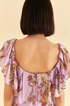 FARM Rio LILAC FLORAL MONKEY SHORT SLEEVE MAXI DRESS
