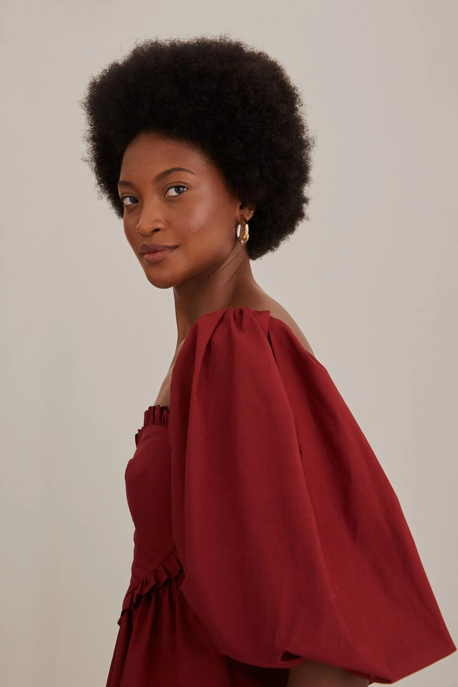 FARM Rio MARSALA HEART SHAPED PUFF SLEEVE BLOUSE