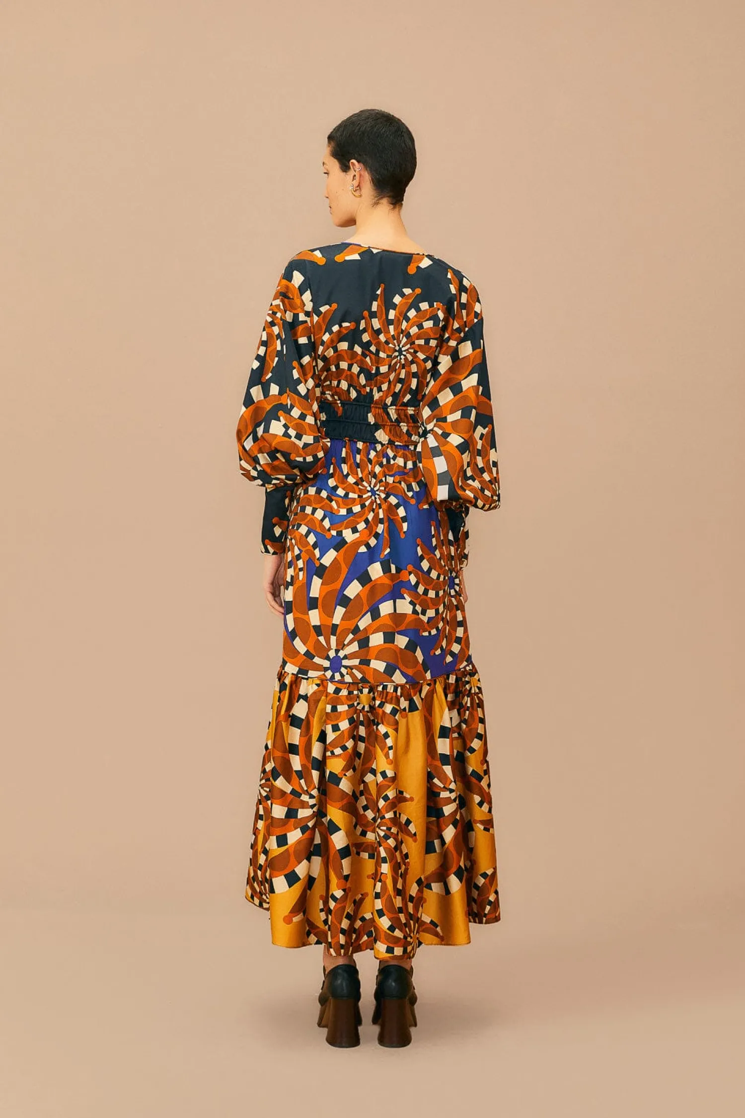 FARM Rio MIXED BANANADA LONG SLEEVE MAXI DRESS