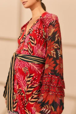 FARM Rio  MIXED FLORAL PRINTS LONG SLEEVE MAXI DRESS